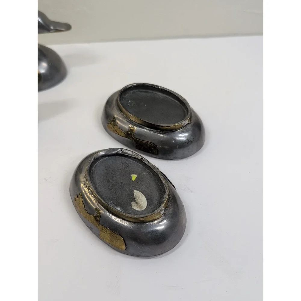 Pair of Small Chinese Metal Pewter Duck Covered‎ Dish Container